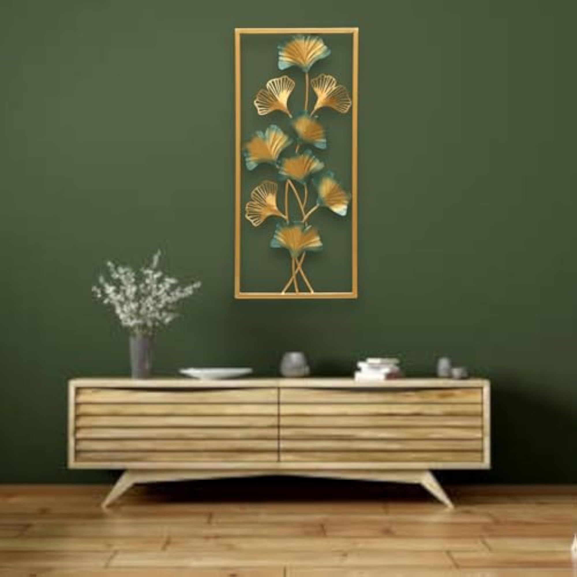 Multicolor Metal Rectangular Anuja Ginko Leaf Wall Frame