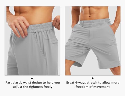 Image of TBMPOY Men's Golf Shorts Lightweight 5 Pockets Casual Dress Stretch Elastic Waist Quick Dry Flat Front Travel Shorts