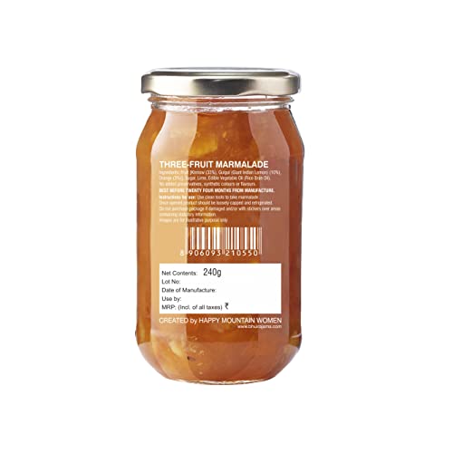 Image of Bhuira Three Fruit Marmalade - 240g | All Natural - No Added Preservatives, Artificial Colors | Handmade Himachal Vegan Spread | Breakfast Toast Jam | Healthy Snack, Guilt-Free