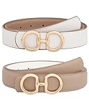 AWAYTR Reversible Belt for Women - Two-in-One Women Fashion Leather Belt for Jeans with Golden Buckle (Milk Tea/White,100cm)