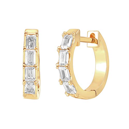 PAVOI 14K Yellow Gold Plated S925 Sterling Silver Post Baguette Cubic Zirconia Cuff Earrings Huggie Stud