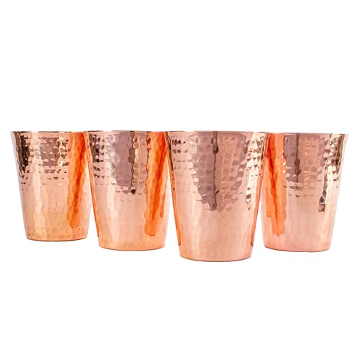 Taxcal Handcrafted Copper Cups Set - 4 Unique 15 oz Tumblers for Wine & Water | Copper Water Bottle | 100% Authentic Santa Clara, Mexico Craftsmanship | Eco-friendly Gift for Health Enthusiasts