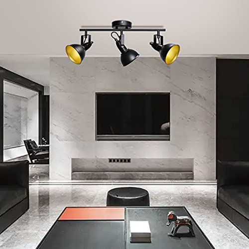 Image of HiBay Retro LED Ceiling Spot Lights Fixtures, 3-Light Flexible Track Lighting Kit Black, Directional Spotlight for Kitchen Bedroom Dining Room, Candelabra E12 Base (No Bulbs)