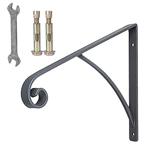 ATYOUK Single Post Handrail Wrought Iron Post Mount Step Grab Supports with Base Plate Fits 1 or 2 Steps Grab Rail Single Post Railing