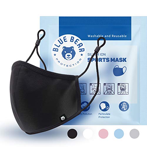 Blue Bear Protection Sports Mask, Sports Face Mask, Large Face Mask, Reusable Face Masks, Breathable Face Mask, Adjustable Face Mask, Washable xL Face Mask (Black, Pack of 1)