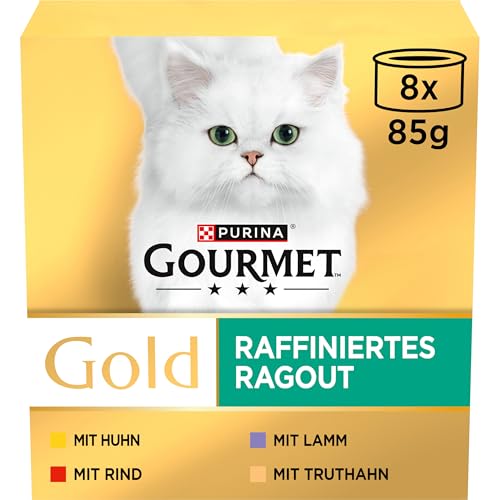 PURINA GOURMET Comida húmeda para Gatos Ragout refinada, Mezcla de variedades, 12 Unidades (12 x 8 latas de 85 g)