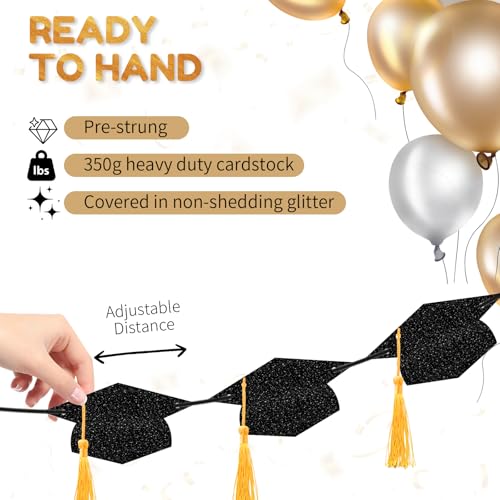 Image of Graduation Decorations 2026, Pre-strung Double-sided Glitter Graduation Banner with Real Tassel, 350g Thick Cardstock, Class of 2026 Grad Decor for College High School