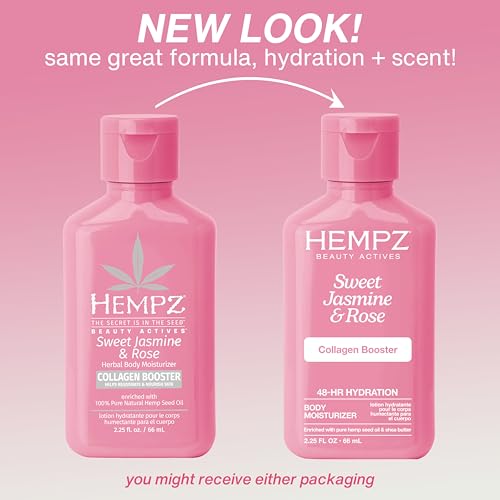 Image of Hempz Mini Collagen-Infused Jasmine & Rose Body Moisturizer, 2.25 oz - Paraben-Free, Vegan, Cruelty-Free