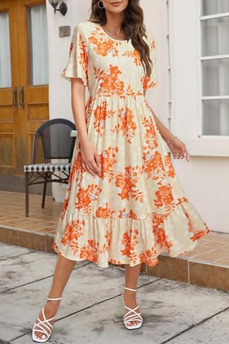 Image of STYLEWORD Womens Summer Casual Short Sleeve Flowy Midi Beach Dress