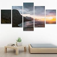 SIGNWIN 5 Panel Canvas Wall Art Landscape Ocean for Home Decorations Ready to Hang - 60