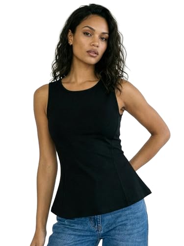 Image of Aahwan Black Solid Cotton Comfort Fit Round Neck Sleeveless Short Peplum Top for Women's & Girl's