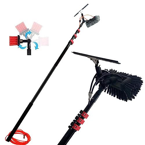 Cepillo de limpieza de ventanas con escobilla de goma, poste telescópico hidráulico para limpieza fotovoltaica y de paneles solares, poste de 12 m, cabezal de cepillo de 50 cm