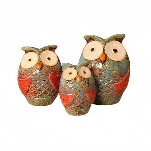 ふくろう置物 セラミック製・陶器オブジェ | 北欧風デコレーション 動物雑貨 卓上・玄関・リビング用 飾り | ギフト・プレゼントに最適 梟インテリア 装飾品 部屋飾り (F,タイプ1)