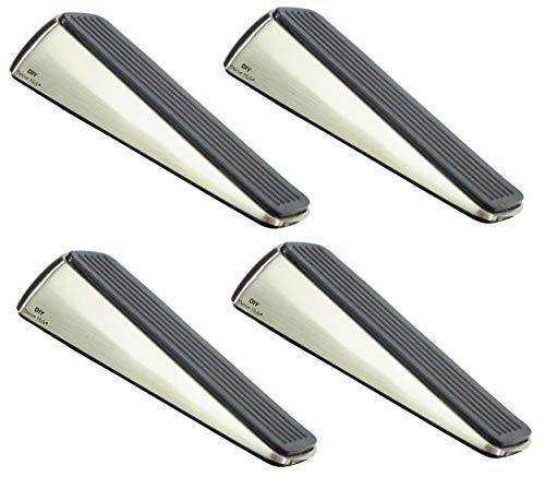 DIY DÃ©cor Hub Door Stopper, Heavy Duty (4 Door Wedges with Satin Nickel Finish) | Premium Quality. Heavy. Non-Slip. Non-Rusting. | Holds Doors in Place |