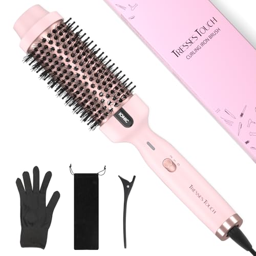 Tresses Touch 1.77 Inch Thermal Brush, Round Heated Hot Brush Blowout Ionic, Curling Brushes for All Hair, 2 Temperature Setting, Universal Voltage for Travel, Dual PTC, Not for Blow Drying, Pink