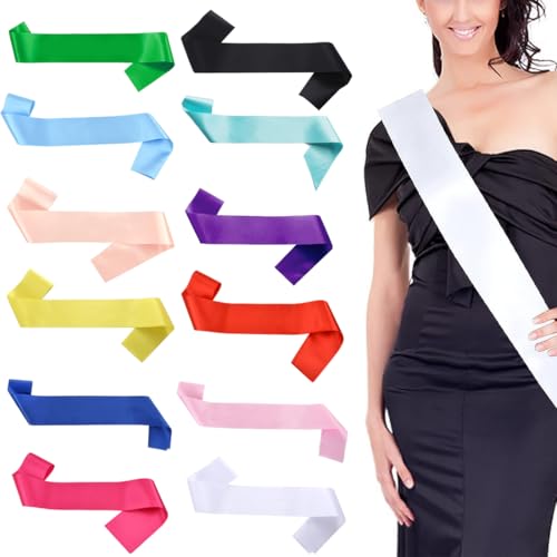 Photo de HAMKU 12 PCS écharpes blanches vierges en satin echarpe anniversaire pour décoration de mariage et fête（12 couleurs）