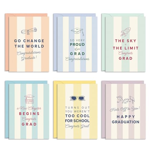 Image of Sweetzer & Orange Modern Graduation Cards - Set Of 24 4.25x5.75 inch Grad Cards With Envelopes & Storage Box - 6 Assorted Modern Designs With Interior Greetings For Graduation Gifts
