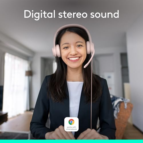 Image of Logitech H390 Wired Headset for PC /Laptop, Stereo Headphones with Noise Cancelling Microphone, USB-A, in-Line Controls, Works with Chromebook - Rose