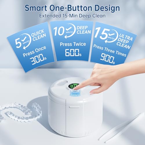 Image of 45kHz Ultrasonic Retainer Cleaner Machine Denure Cleaning Pod with Digital Timer for Mouth Guard, Aligner, Night Guard, Braces, Toothbrush, Jewelry, 200ML Tank