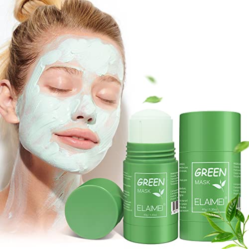 2PCS Green Mask Stick, Green Tea Cleansing Mask, Quita Espinillas y Puntos Negros Mascarillas Faciales, Limpieza Profunda de Poros, Control Aceite Hidratante Facial, Apto Para Todo Tipo de Piel