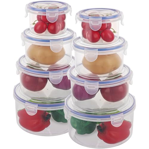 ZOFUN 8 recipientes de almacenamiento de alimentos con tapas herméticos, 300/600/1000/1500 ml, recipientes de plástico sin BPA, recipientes redondos de almacenamiento de frutas para refrigerador