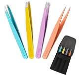 Tweezers for Facial Hair Women | Eyebrows, Eyelashes, Chin, and Lash Extensions | Perfect for Makeup, Beauty, Blackhead Removal and Ingrown Hair for All | 4-Piece Multi-Colored Set, Stainless Steel.