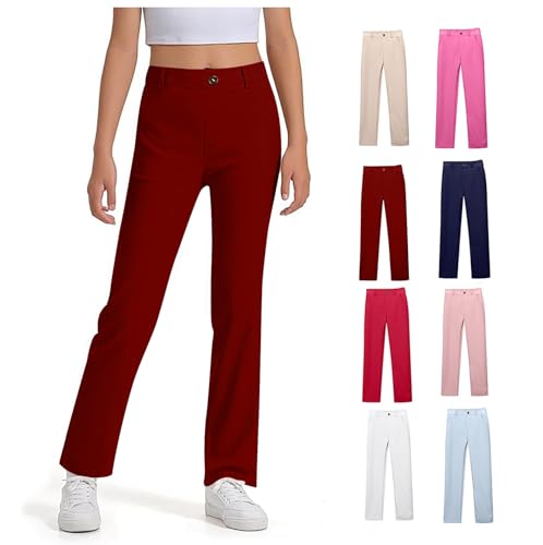 Girls Uniform Pants Kids Dress Pants High Stretchy with Pockets School Uniform Twill Skinny Size 5-14 Years