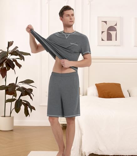 NACHILA Men's Pajamas Set -Viscose made from Bamboo,Cooling Sleepwear Raglan Top and Pajamas Shorts Soft Lounge Set3