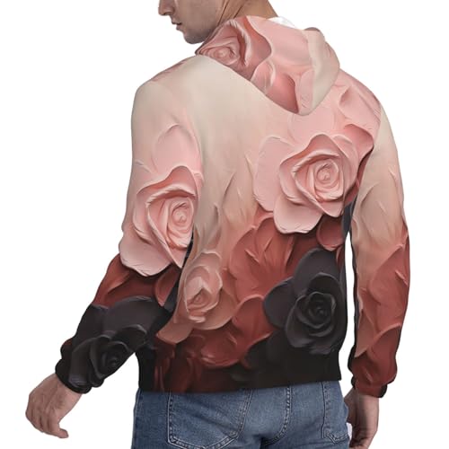 Men's Fleece Pullover Hoodie Long Sleeve Hooded Rose Color Blush and Black Sweatshirt Casual Shirts With Pockets4