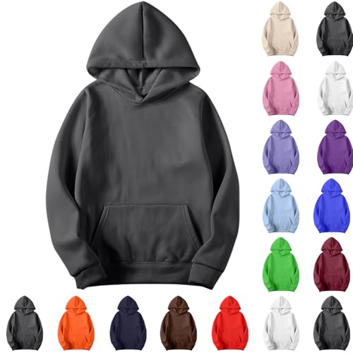 Hoodies for Men Pullover,Oversized Long Sleeve Fleece Hooded Sweatshirt Lightweight Casual Fall Winter Y2K Hoodies Gray