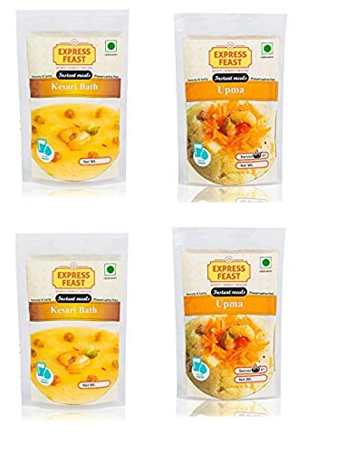 Express Feast Chow Chow Bath | Instant Chow Chow Bath | Ready to eat Chow Chow Bath | 3 Mins-Ready to Meal (Upma, Kesri Bath Pack of 2 Each)