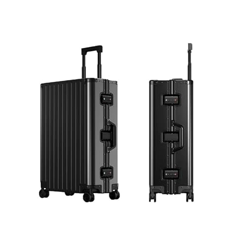 オールアルミ製28インチ機内持ち込み手荷物(ロック&スピナーホイール付き) - ジッパーレスハードシェル合金製スーツケース(シルバー)(A1Black,26 inches)