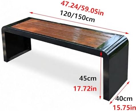 Waterproof Outdoor Bench - Heavy-Duty Galvanized Steel & Wood-Plastic Composite Seating, Pre-Drilled, No Assembly Required, Perfect for Parks, Plazas, Bus Stops (Black, 150x40x45cm)