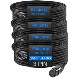 25 FT DMX Cable 4 Pack, Palujorty Coiled 3 Pin DMX Cable for DJ Lighting Fixtures