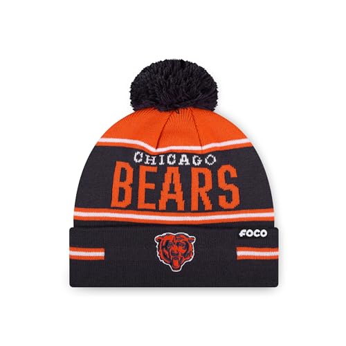 FOCO Chicago Bears NFL Big Wordmark Stripe Pom Beanie Team Color