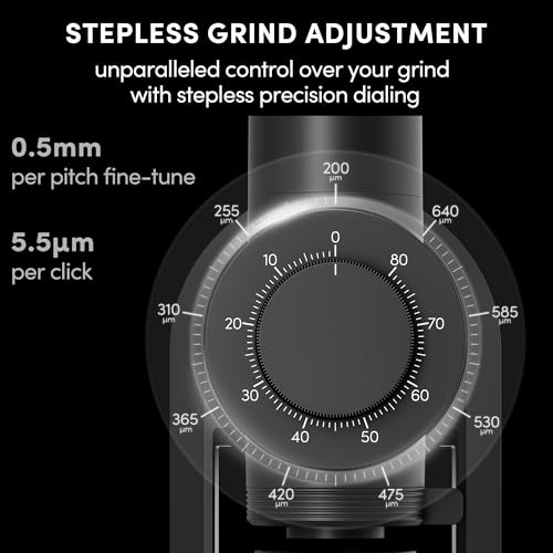 Burr Coffee Grinder,Wirsh Electric Single Dose Espresso Grinder Geimori GU64 with 64mm Flat Burr,Anti-Static Design,Stepless Adjustment from Fine to Coarse for Drip,Pour Over,French Press,Cold Brew