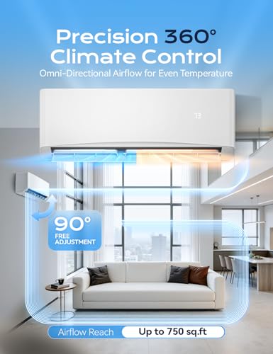 Tehanld 12000 BTU Mini Split Air Conditioner, 17 SEER2 115V Energy Efficient AC Inverter Air Conditioner & Heater Pump System, Cools Up to 750 Sq.Ft, Complete Installation Kit, Upgraded, White