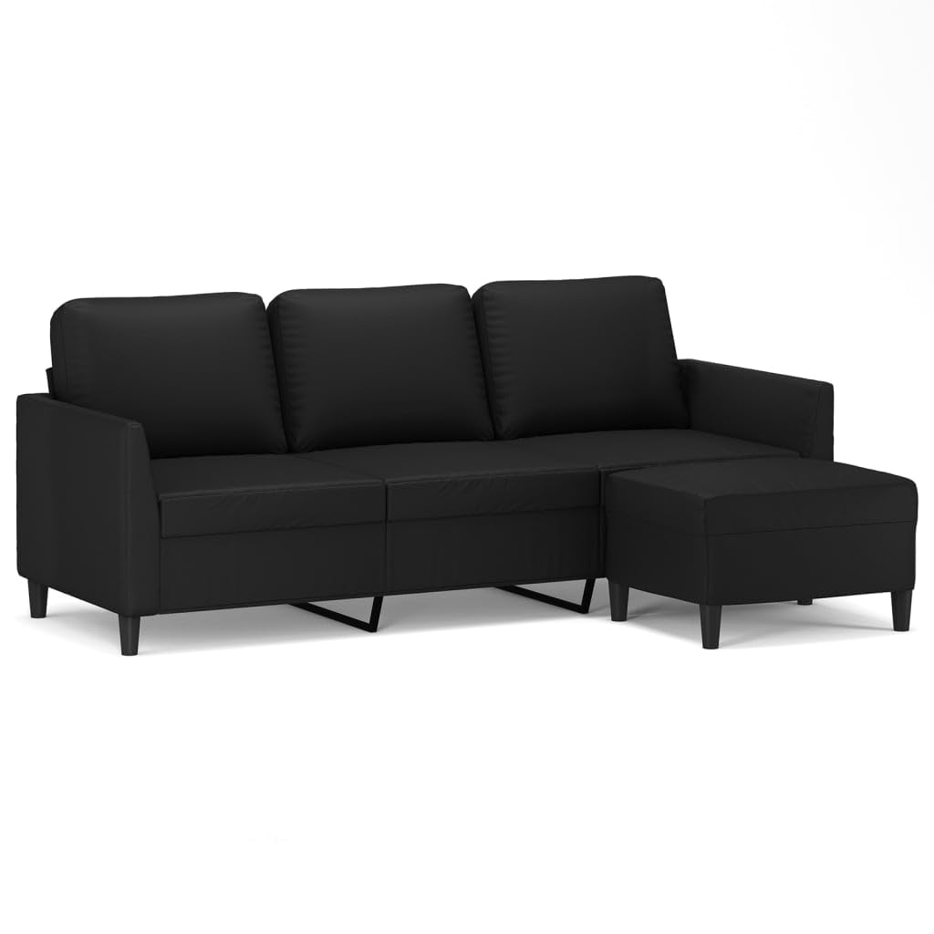 Générique Canapé à 3 Places avec Repose-Pieds Noir 180 cm Similicuir,Meubles,Canapés,3201122