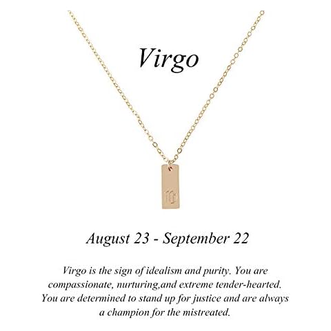 Message Card 12 Zodiac Necklace Woman Constellations Sign Tag Pendant Necklace Birthday Gifts Jewelry (H：Virgo (23 Aug - 23 Sep)) Cover