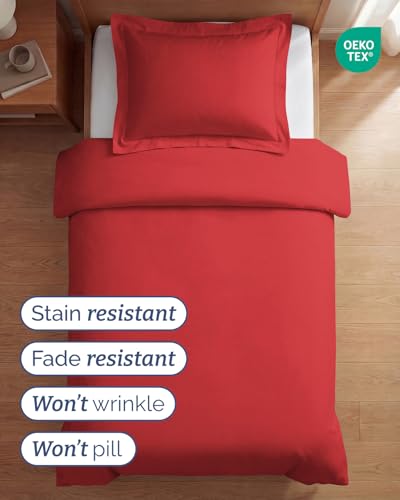 Image of Duvet Cover Twin /Twin XL Size Set - Extra Soft Twin /Twin XL Duvet Cover 68 inch x 90 inch with 1 Pillow Sham for Women, Men, Kids & Teens - Breathable, Easy-Care & Fade Free w / Zipper Closures & Ties (Red)