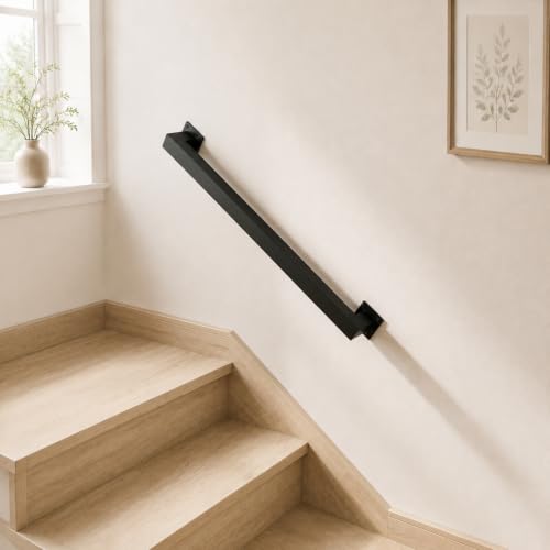 YEOOE 2FT Handrails for Stairs Indoor Outdoor, Step Railing Wall Mounted with Matte Black Finish, Industrial Pipe Hand Rails for Porch, Loft, Patio (2FT)