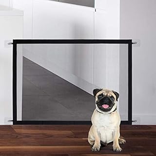 Magic Gate for Dogs Dog gate Pet Safety Gate Portable Folding Mesh Magic Gate Safe Guard Install Anywhere Indoor Outdoor Home Kitchen Safety Fence (Black)