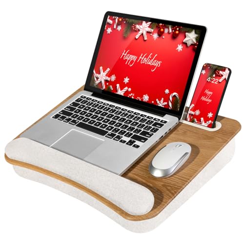 LAPGEAR Portable Laptop Lap Desk with Pillow Cushion, Anti-Slip Strip, Tablet or Phone Storage Slot,