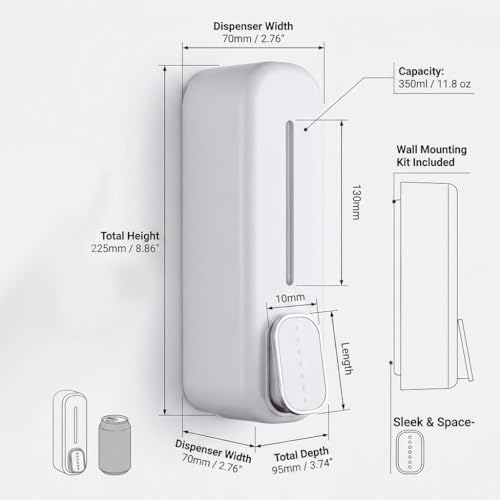 Image of Soap Dispenser 400ml No-Drill Adhesive Wall-Mounted Dispenser, Durable ABS Plastic, White Dolphin Design Dispenser for Kitchen, Hand Wash, Shower Gel & Sanitizer