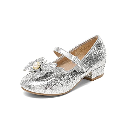 DREAM PAIRS Girls Dress Shoes Princess Shoes for Toddler Little Girl Mary Jane Low Heels Glitter Flower Party Wedding Footwear 9 Toddler Sliver