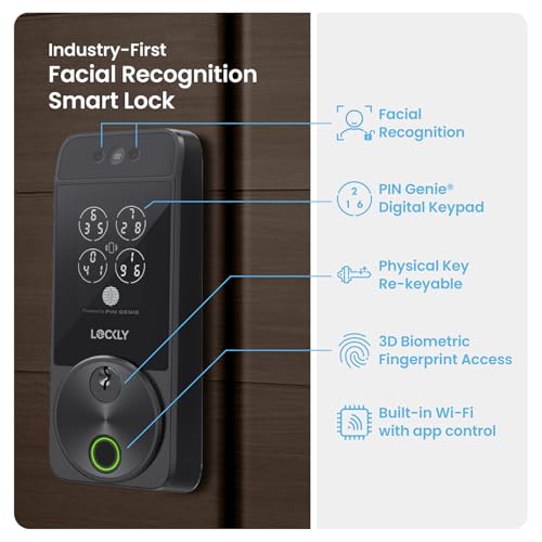 Lockly Visage Zeno Series Smart Lock, Facial Recognition & Fingerprint Keyless Entry Door Lock, Built-in Wi-Fi Deadbolt with Apple Home Key, PIN Genie Keypad, App Remote Control, Easy Installation