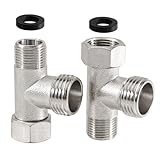 2er T-Stück Verteiler für Eckventile 3/8 Zoll auf 1/2 Zoll - Messing 3 Wege Ventil Drehbare 3/8 IG Überwurfmutter und 3/8 AG & 1/2 AG ohne Muttern | Anschlussventil für WC, Waschmaschine, Küche