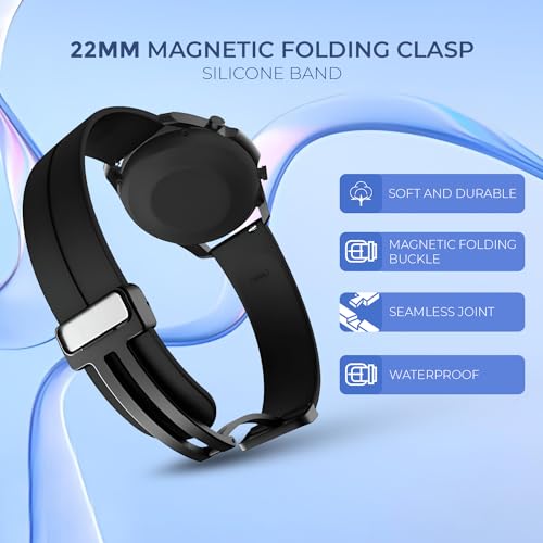 Image of GameSir 22mm Smartwatch Strap | Soft Silicone Magnetic Lock Replacement Band Compatible with Noise ColorFit & All 22mm Lug Watches | Flexible, Sweatproof & Fashion Design Strap (Black)