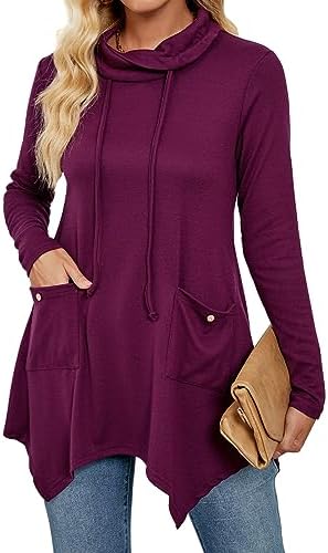 RANPHEE Women’s Long Sleeve Tops 2023 Fall Trendy Clothes Cowl Neck Loose Fit Pullover Sweatshirts Casual Shirts with Pockets