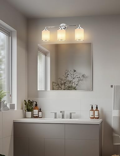 Image of DORESshop 3-Light Chrome Bathroom Light Fixture - Industrial Style with Clear Glass Shades